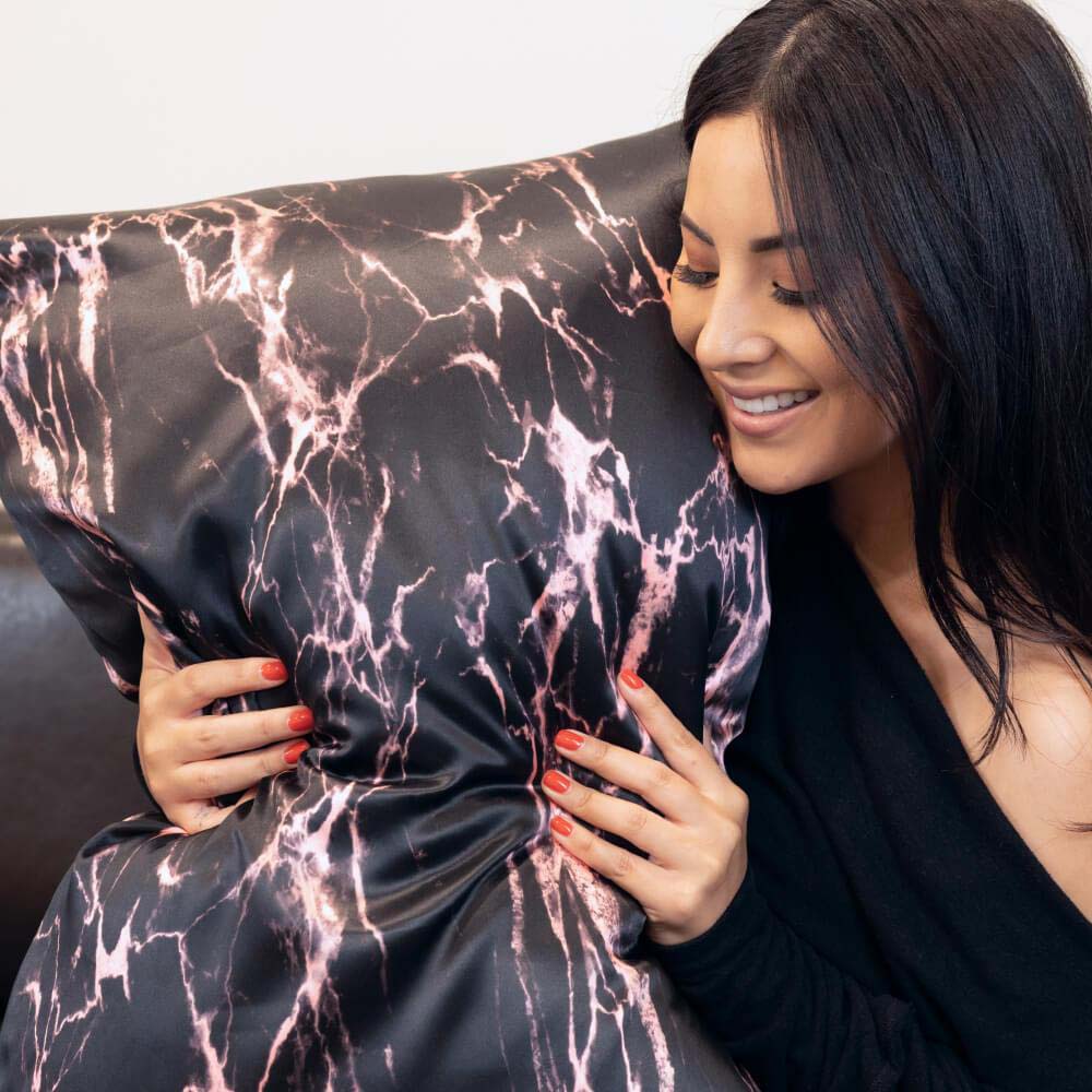 Blissy 100 Mulberry 22 Momme Silk Pillowcase Rose Black Marble Queen United Kingdom