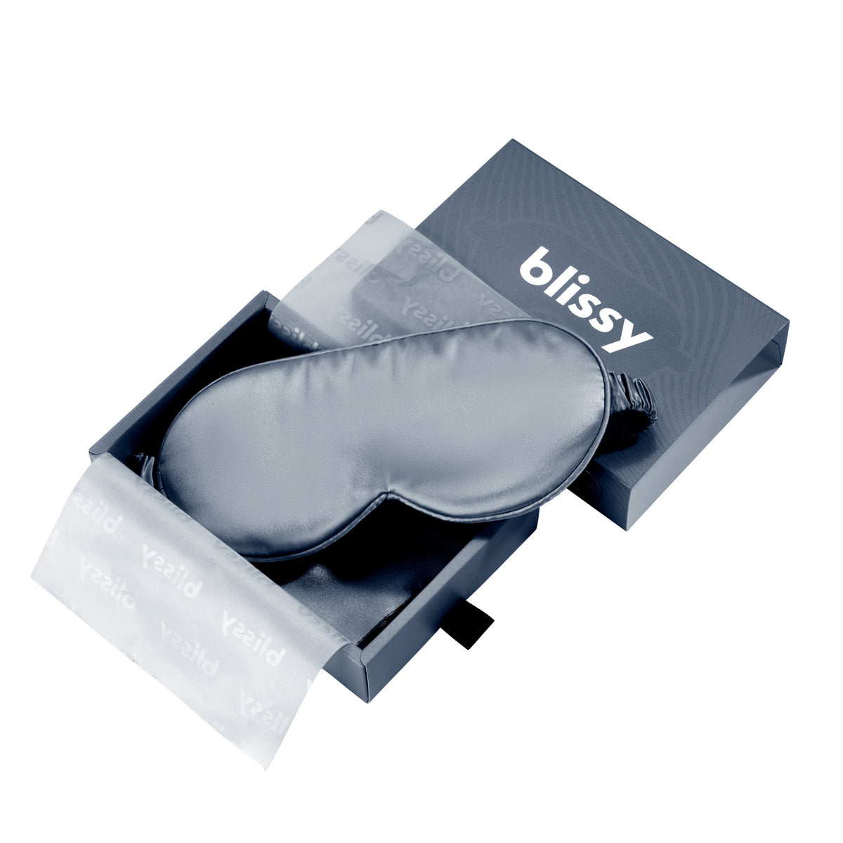 Blissy Ash Blue Silk Sleep Mask Detail –