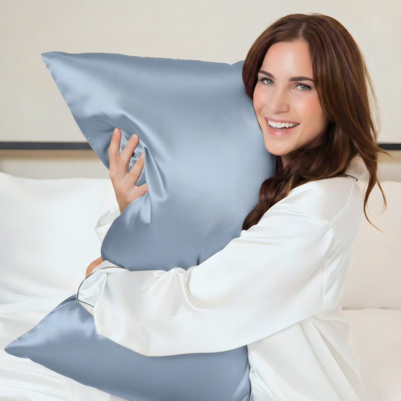 Blissy Ash Blue Silk Pillowcase Detail – King