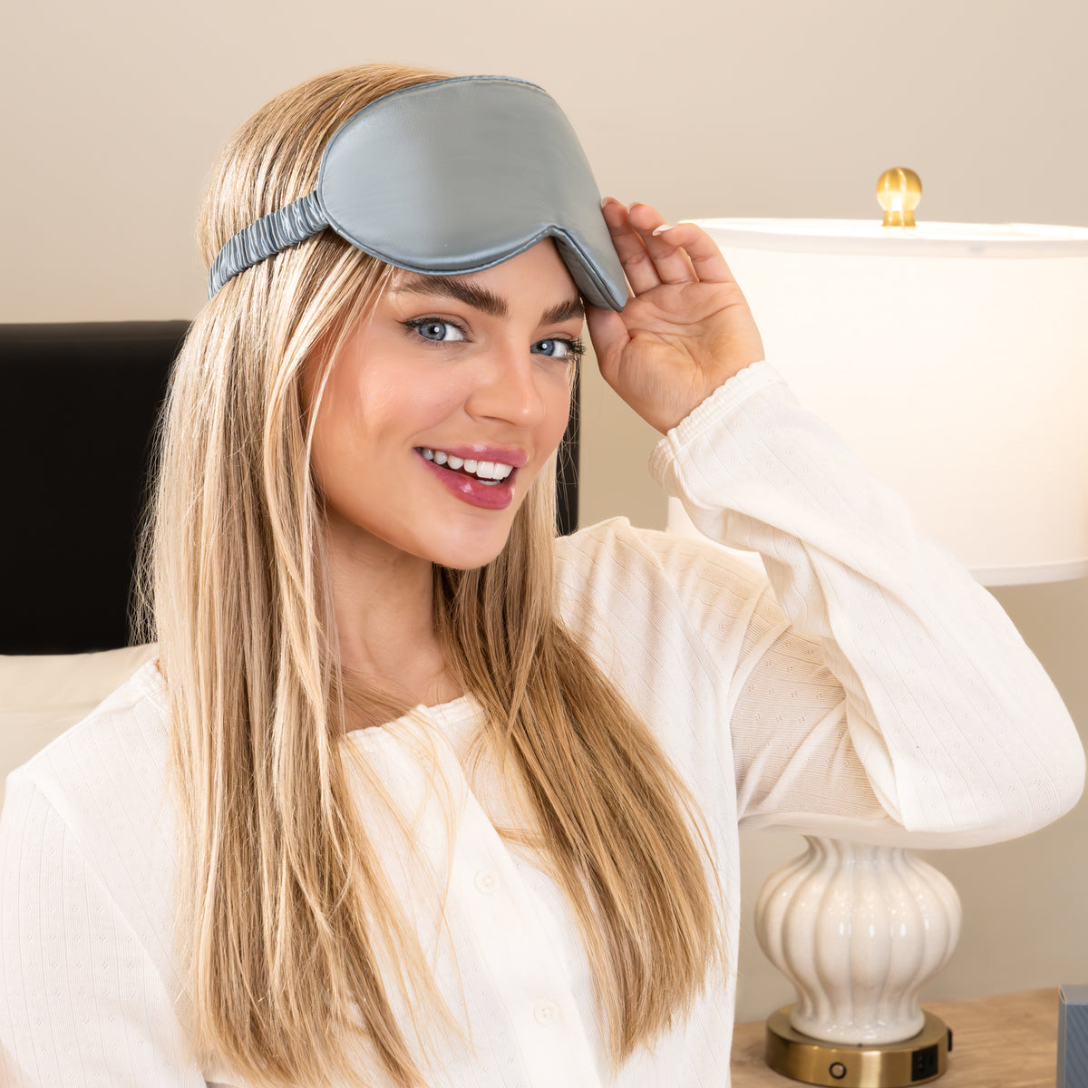 Ash Blue Sleep Mask Close-Up – Blissy 22 Momme Silk