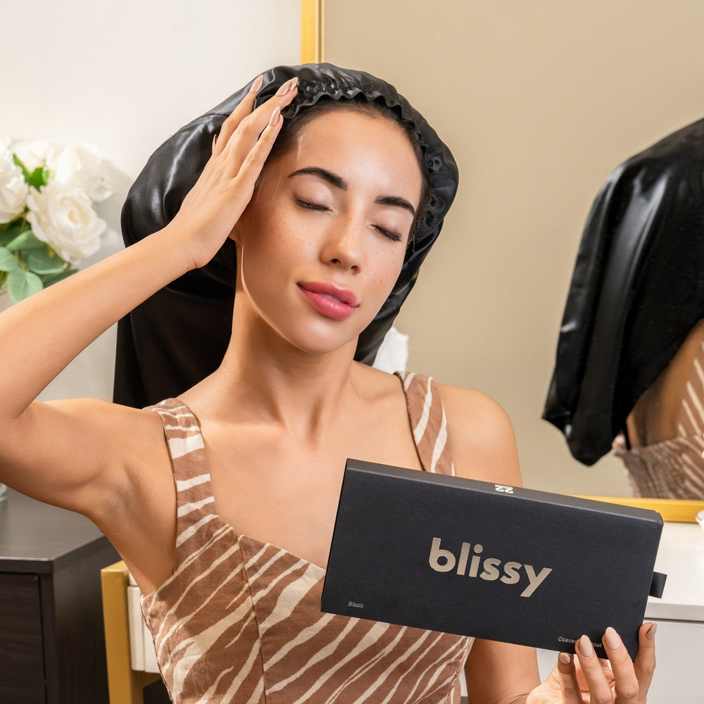 Blissy Mulberry Silk Blissy Cascade Bonnet – Black