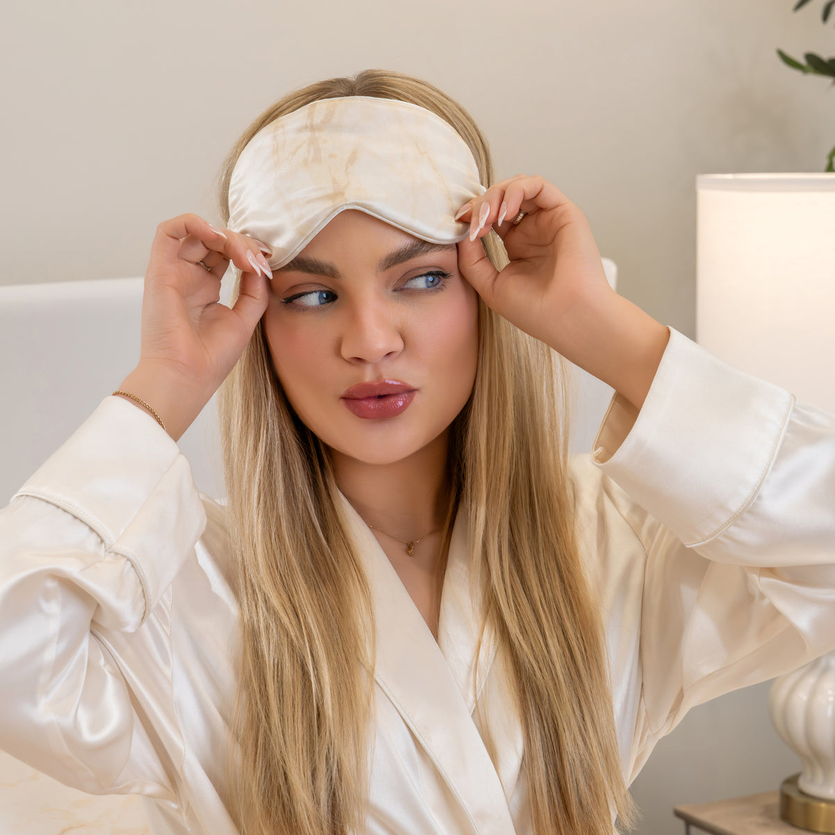 Blissy Champagne Marble Silk Sleep Mask Detail –