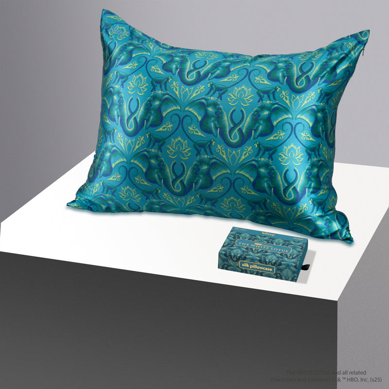Pillowcase - White Lotus - Emerald Jungle - Standard - Blissy King White Lotus Pillowcase – 22 Momme Mulberry Silk, 100% Silk