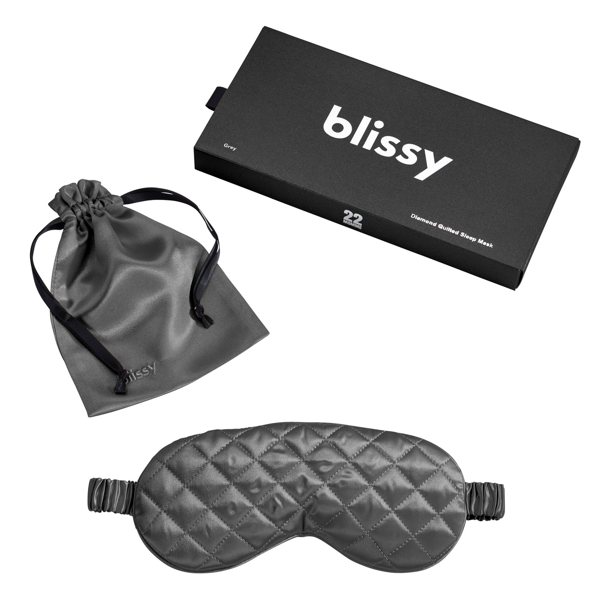 Blissy Grey Sleep Mask – 22 Momme Mulberry Silk, 100% Silk