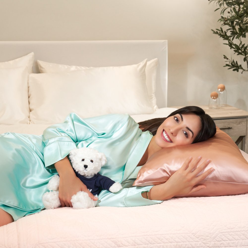 Blissy Mulberry Silk Classic Robe – Mint