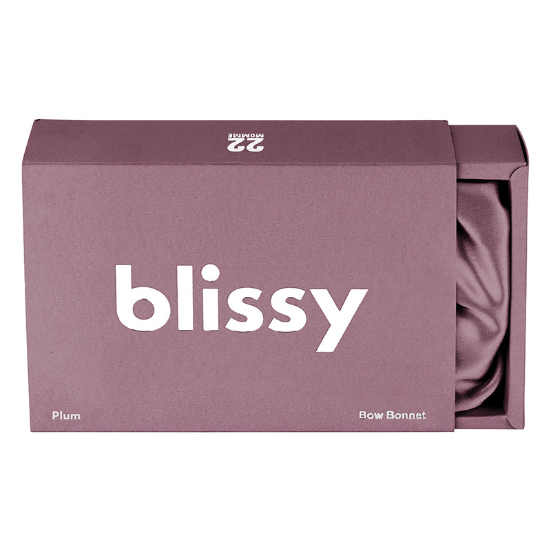 Plum Blissy Bow Bonnet Close-Up – Blissy 22 Momme Silk