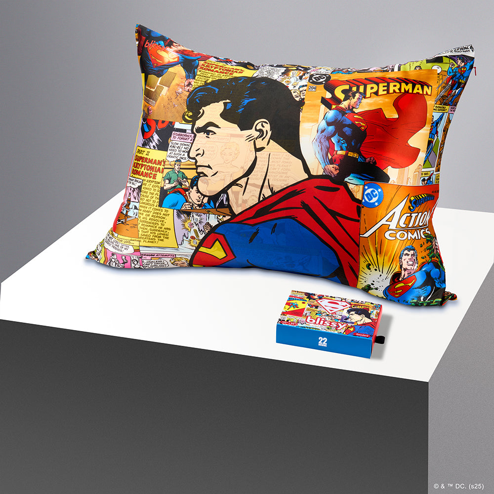 Blissy Superman Comic Pillowcase – 22 Momme Mulberry Silk, 100% Silk
