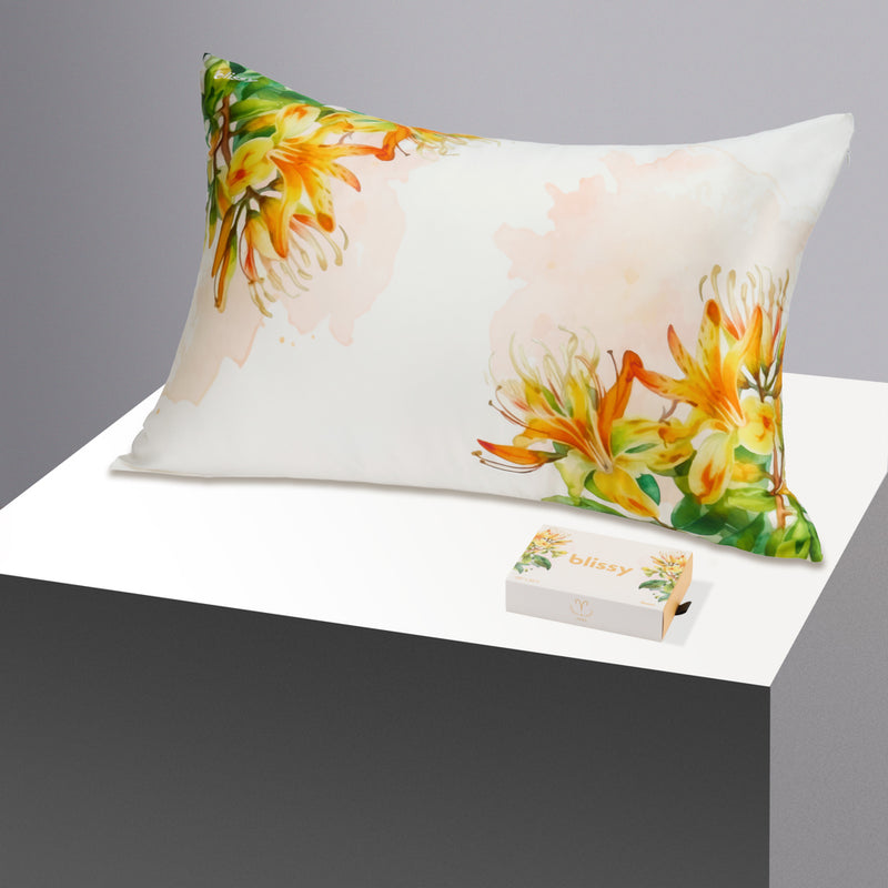 Pillowcase - Zodiac Flower - Aries Honeysuckle - Standard - Blissy Queen Zodiac Flower Pillowcase – 22 Momme Mulberry Silk, 100% Silk