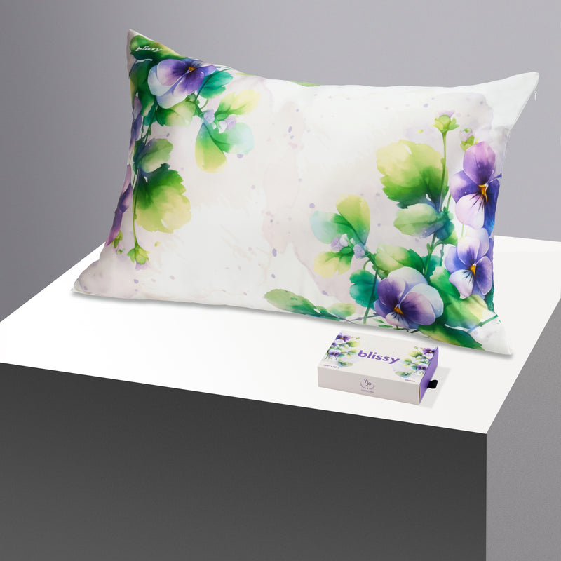 Pillowcase - Zodiac Flower - Capricorn Pansy - Standard - Blissy King Zodiac Flower Pillowcase – 22 Momme Mulberry Silk, 100% Silk