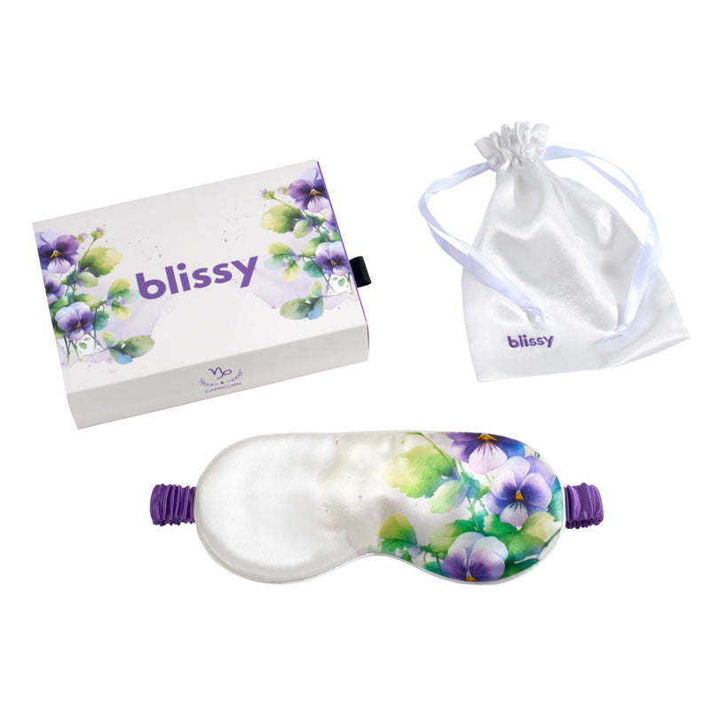 Sleep Mask - Zodiac Flower - Capricorn Pansy - Blissy Zodiac Flower Sleep Mask – 22 Momme Mulberry Silk, 100% Silk