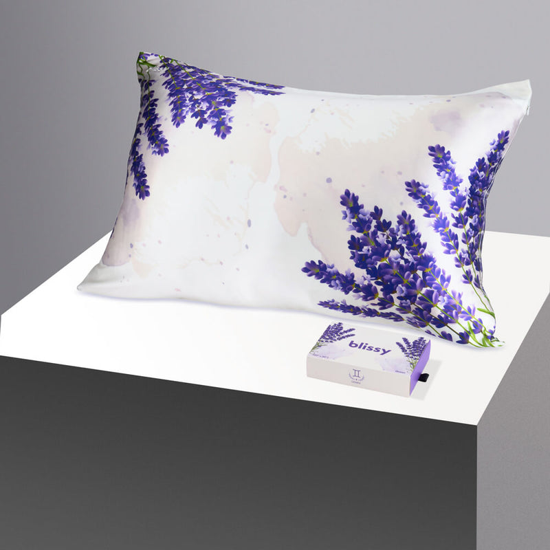 Pillowcase - Zodiac Flower - Gemini Lavender - Standard - Blissy Standard Zodiac Flower Pillowcase – 22 Momme Mulberry Silk, 100% Silk