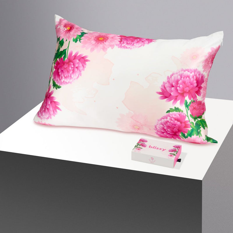 Pillowcase - Zodiac Flower - Virgo Chrysanthemum - Standard - Blissy Standard Zodiac Flower Pillowcase – 22 Momme Mulberry Silk, 100% Silk