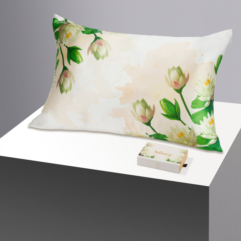 Pillowcase - Zodiac Flower - Pisces Water Lily - Standard - Blissy Standard Zodiac Flower Pillowcase – 22 Momme Mulberry Silk, 100% Silk
