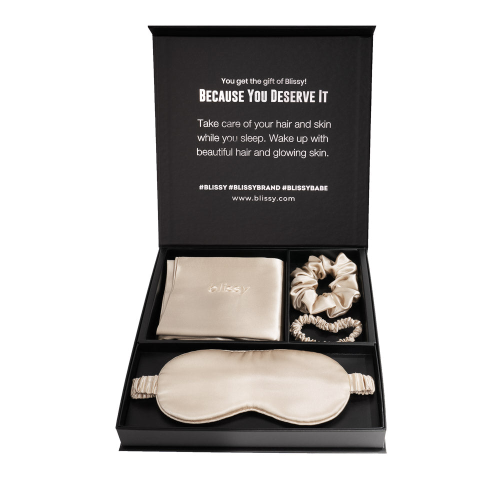 Blissy Queen Champagne Blissy Dream Set Lifestyle – Mulberry Silk