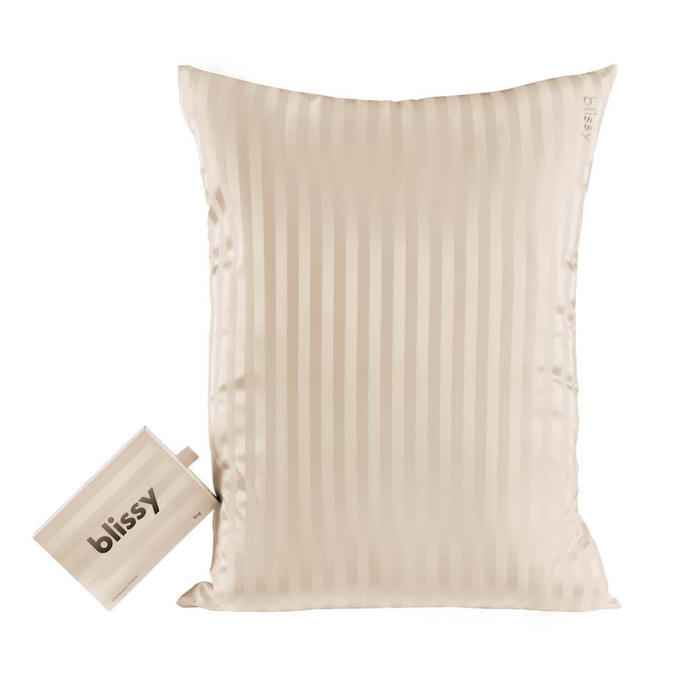 Blissy Champagne Striped Silk Pillowcase Detail – King