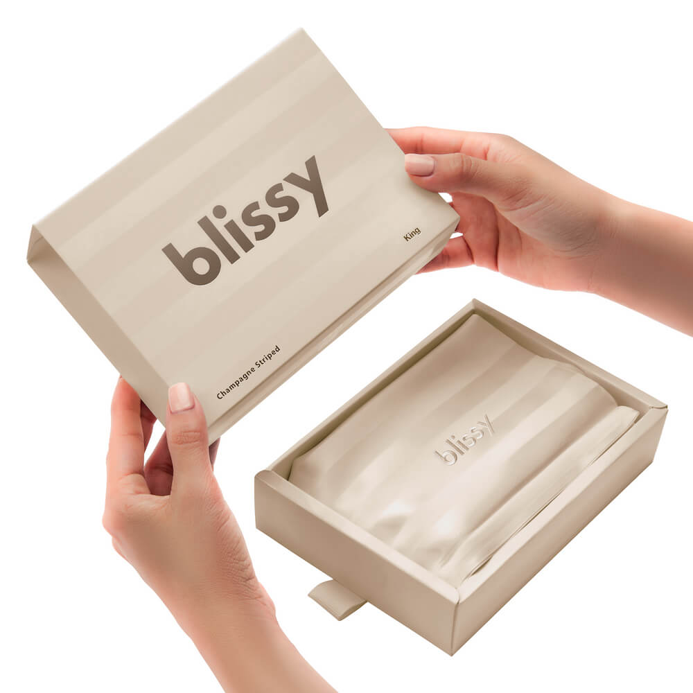 King Champagne Striped Pillowcase – Blissy Premium Silk