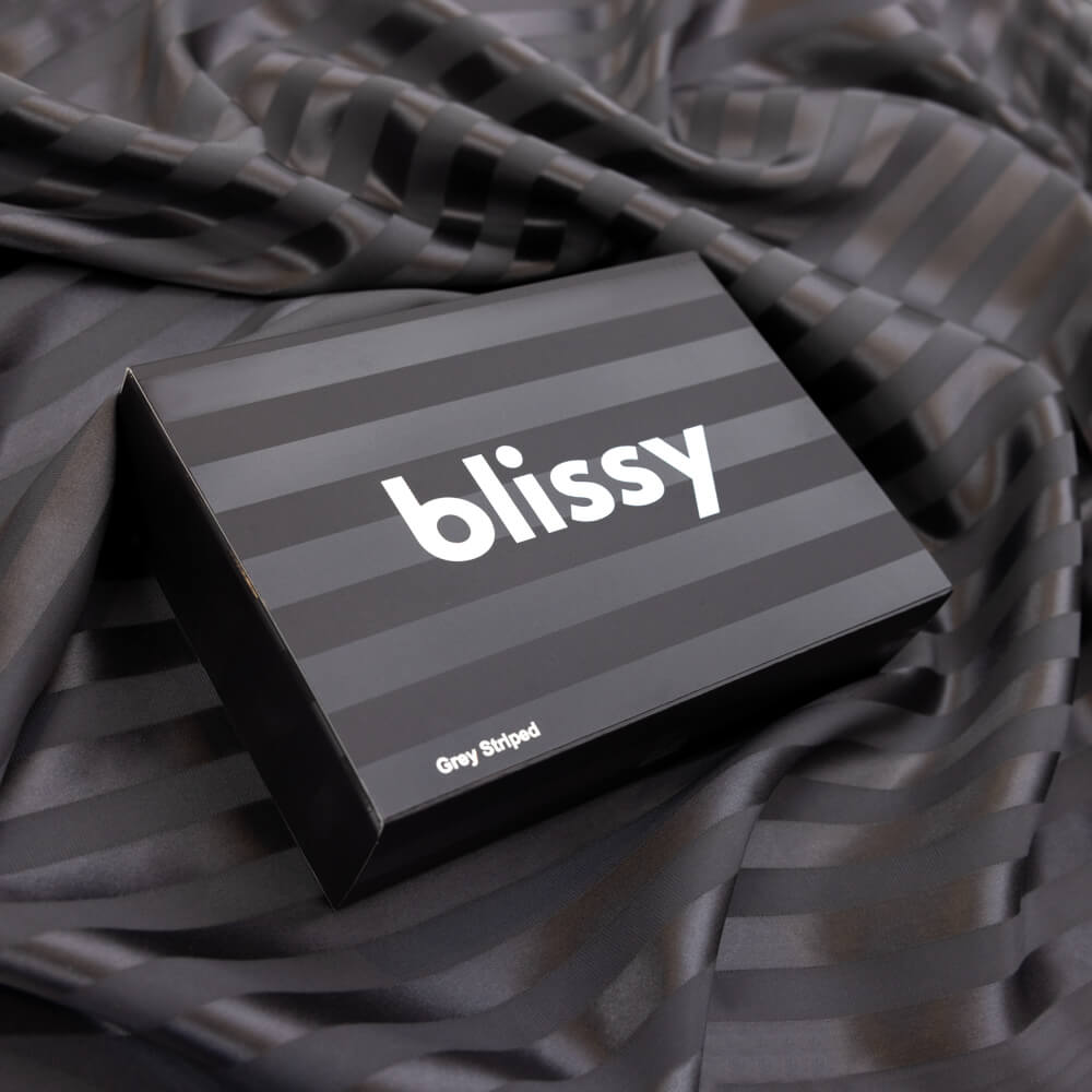 Blissy Grey Striped Silk Pillowcase Detail – Queen