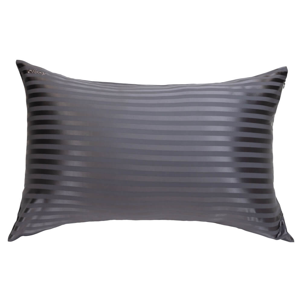 Blissy Grey Striped Silk Pillowcase Detail – Queen