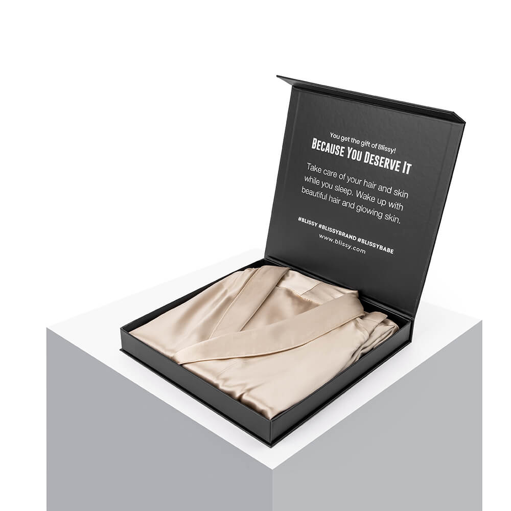 Blissy Mulberry Silk Classic Robe – Champagne