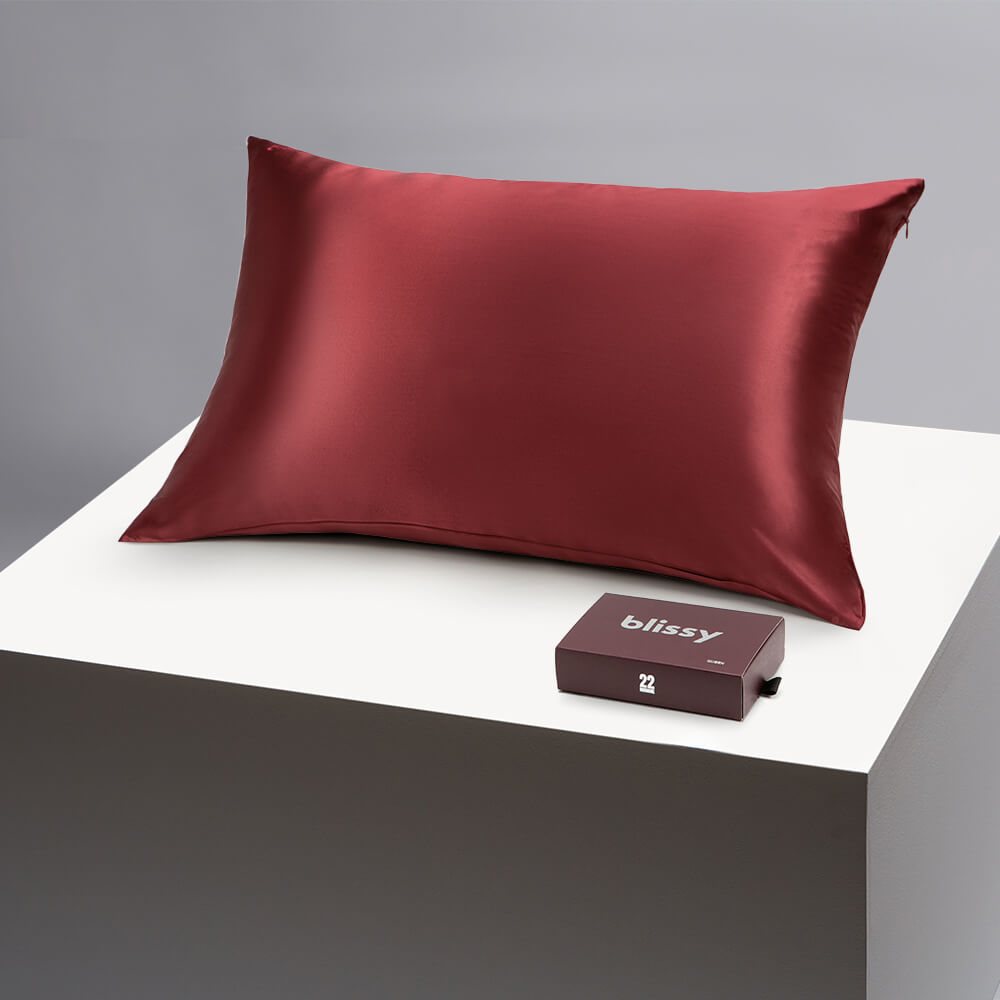 Blissy Standard Burgundy Pillowcase – 22 Momme Mulberry Silk, 100% Silk