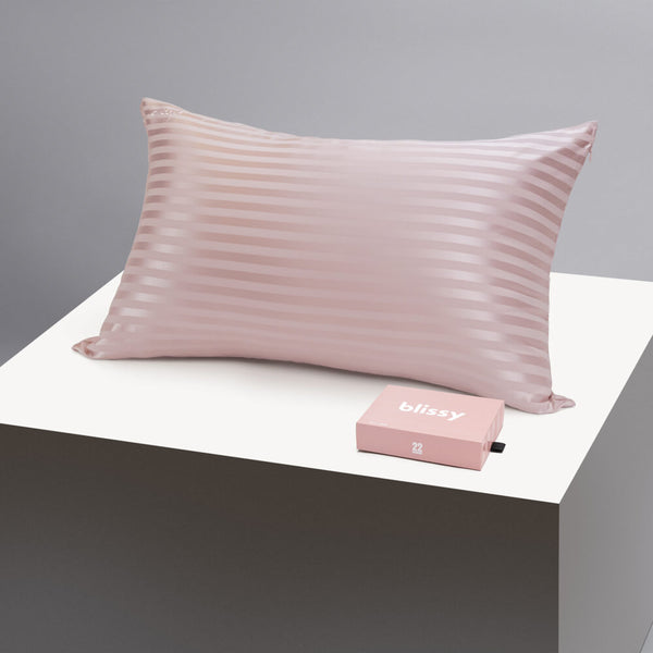 Blissy Queen Pink Striped Pillowcase – 22 Momme Mulberry Silk, 100% Silk