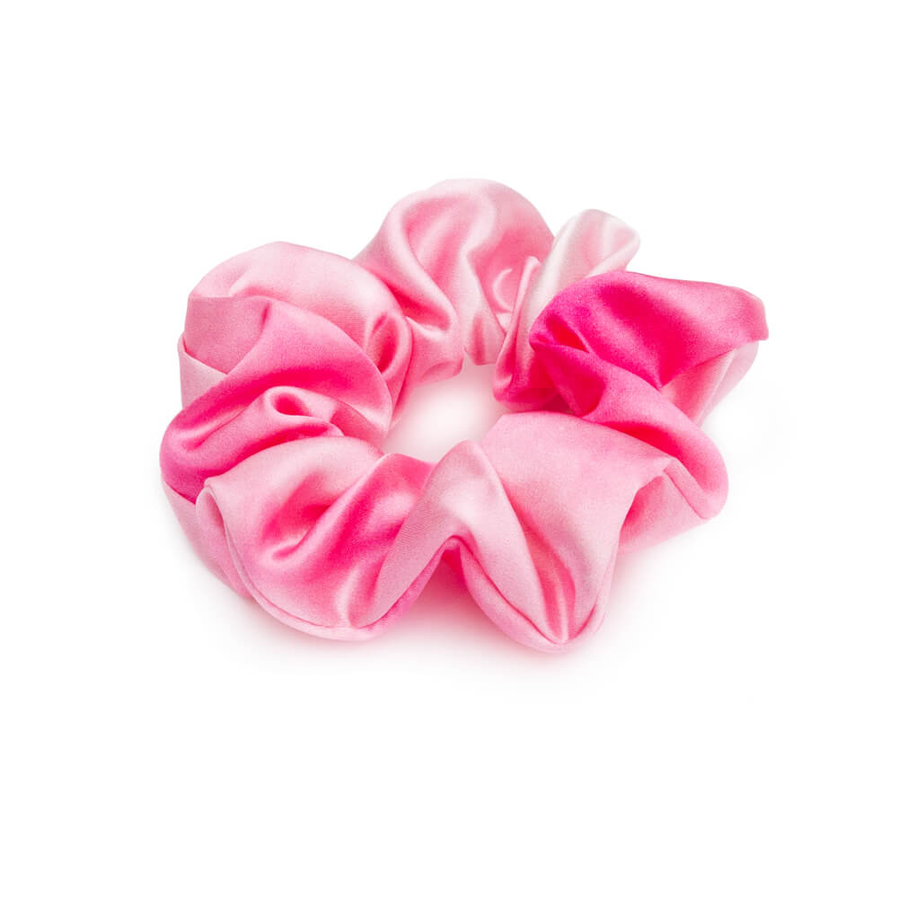 Pink Tie-Dye Blissy Scrunchies Close-Up – Blissy 22 Momme Silk