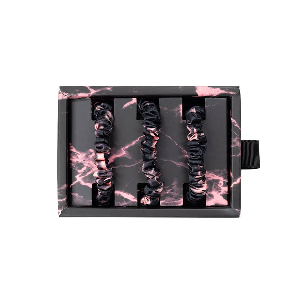 Rose Black Marble Mulberry Silk Blissy Skinny Scrunchies – Blissy