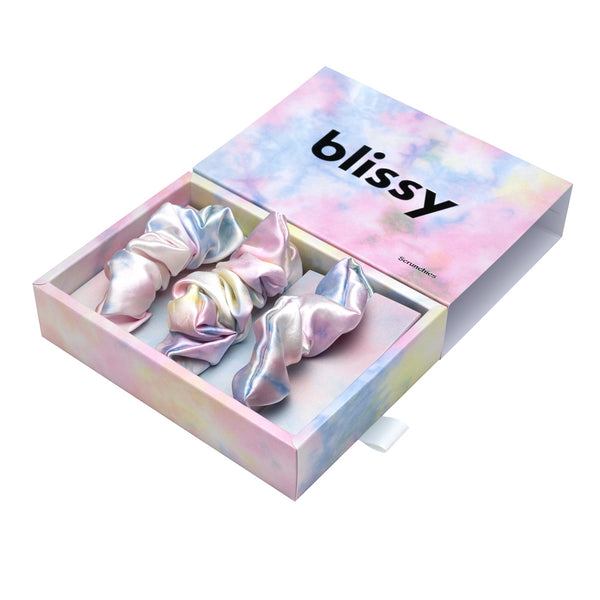 Blissy Yellow Tie-Dye Blissy Scrunchies – 22 Momme Mulberry Silk, 100% Silk