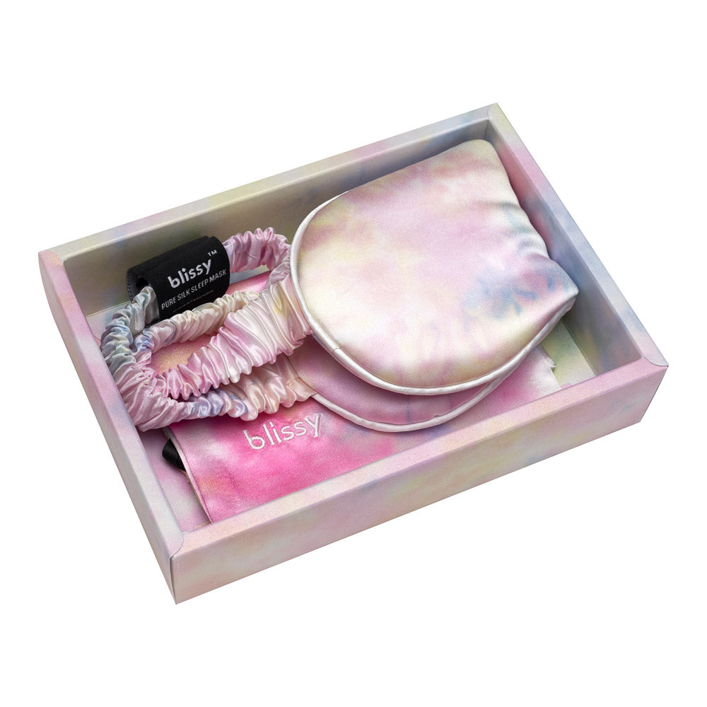 Blissy Yellow Tie-Dye Silk Sleep Mask Detail –