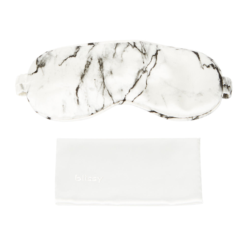 Light Marble Sleep Mask Close-Up – Blissy 22 Momme Silk
