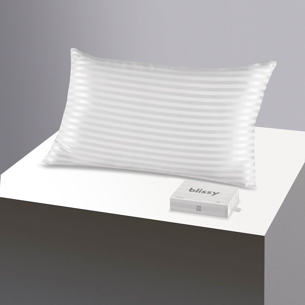 Blissy Standard White Striped Pillowcase – 22 Momme Mulberry Silk, 100% Silk